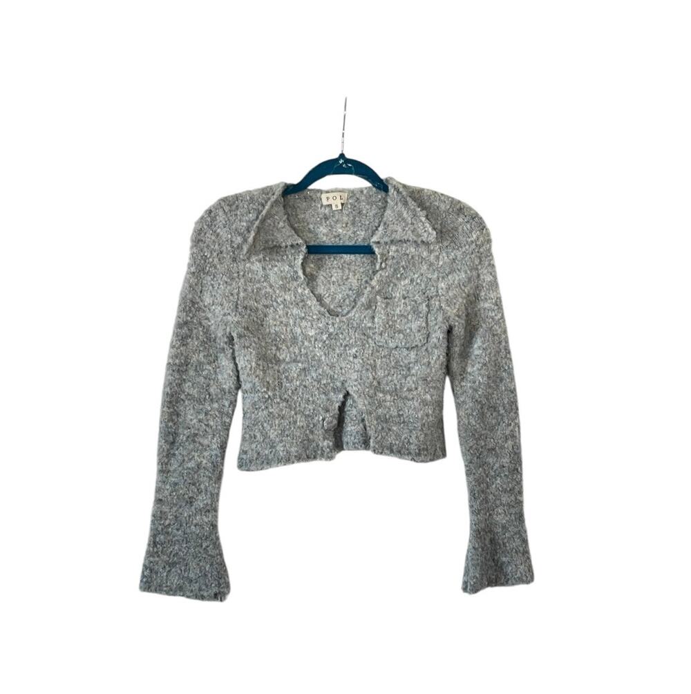 Y2K Gray Cropped Wool Sweater Small
